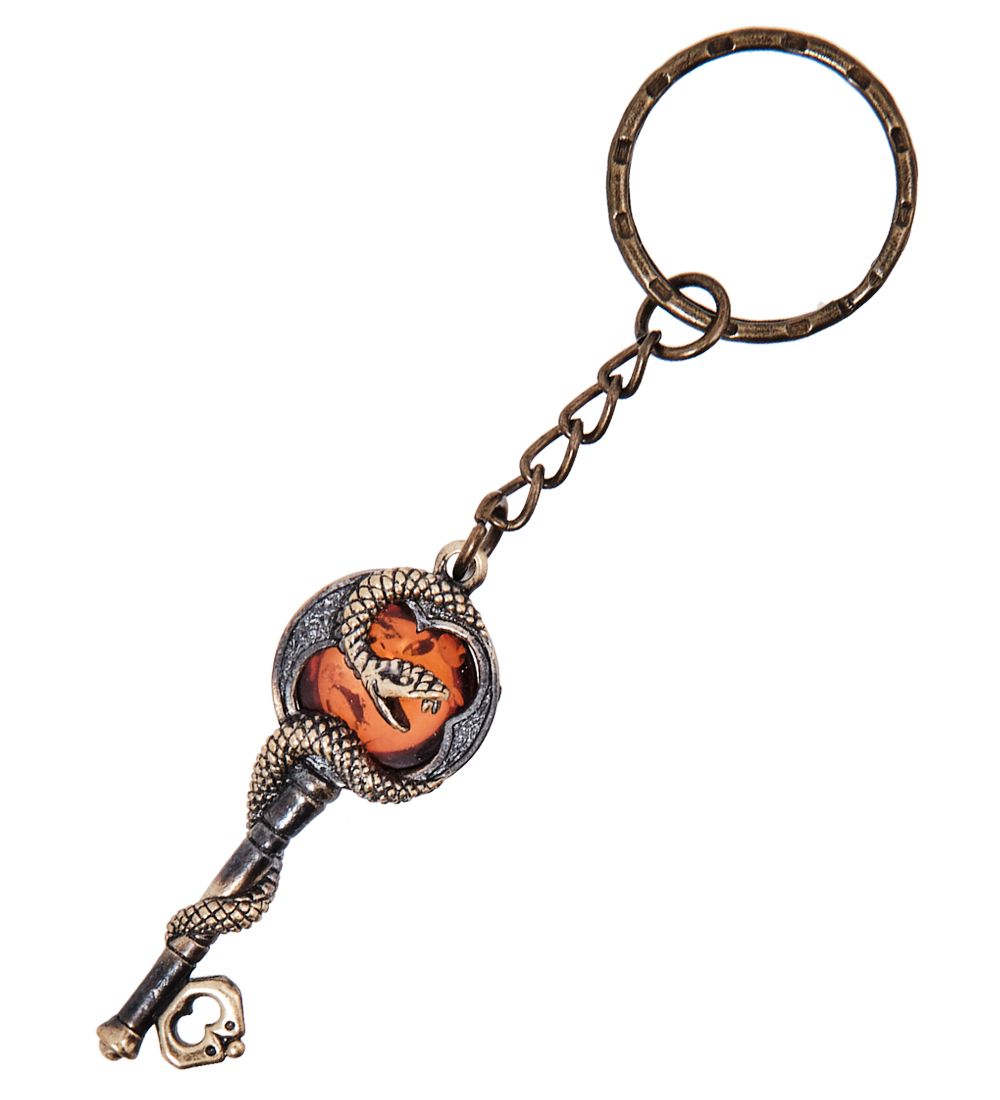 AM- 047 Брелок «Змея Ключик» (латунь, янтарь)