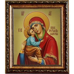 Акафистная икона Божьей Матери на холсте.