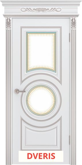 Межкомнатная дверь Рондо В0 ПО (Белая эмаль/Патина розовое золото)