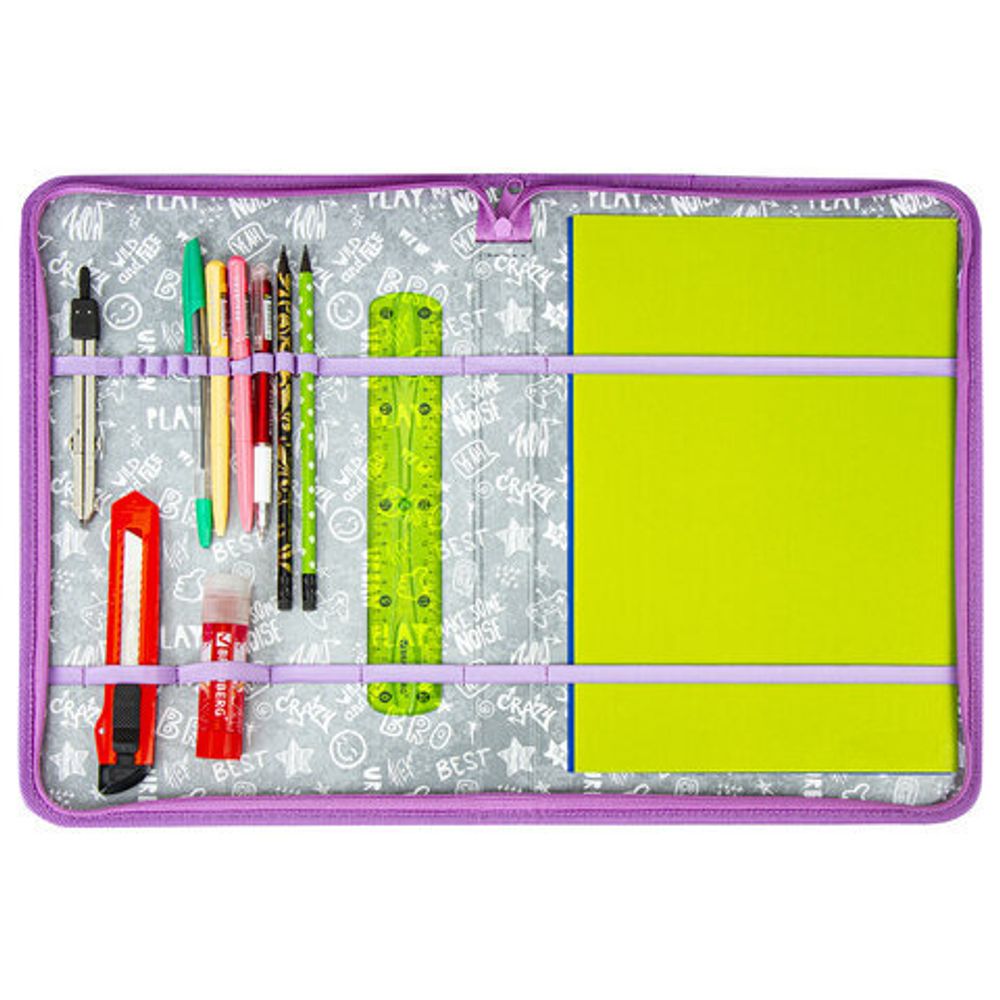 Папка для труда на молнии BRAUBERG А4 с ручкой, 1 отделение, картон, органайзер, "Charming kitten", 270991