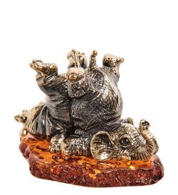 Народные промыслы AM-2814 Фигурка «Бегемот и слон друзья» (латунь, янтарь)