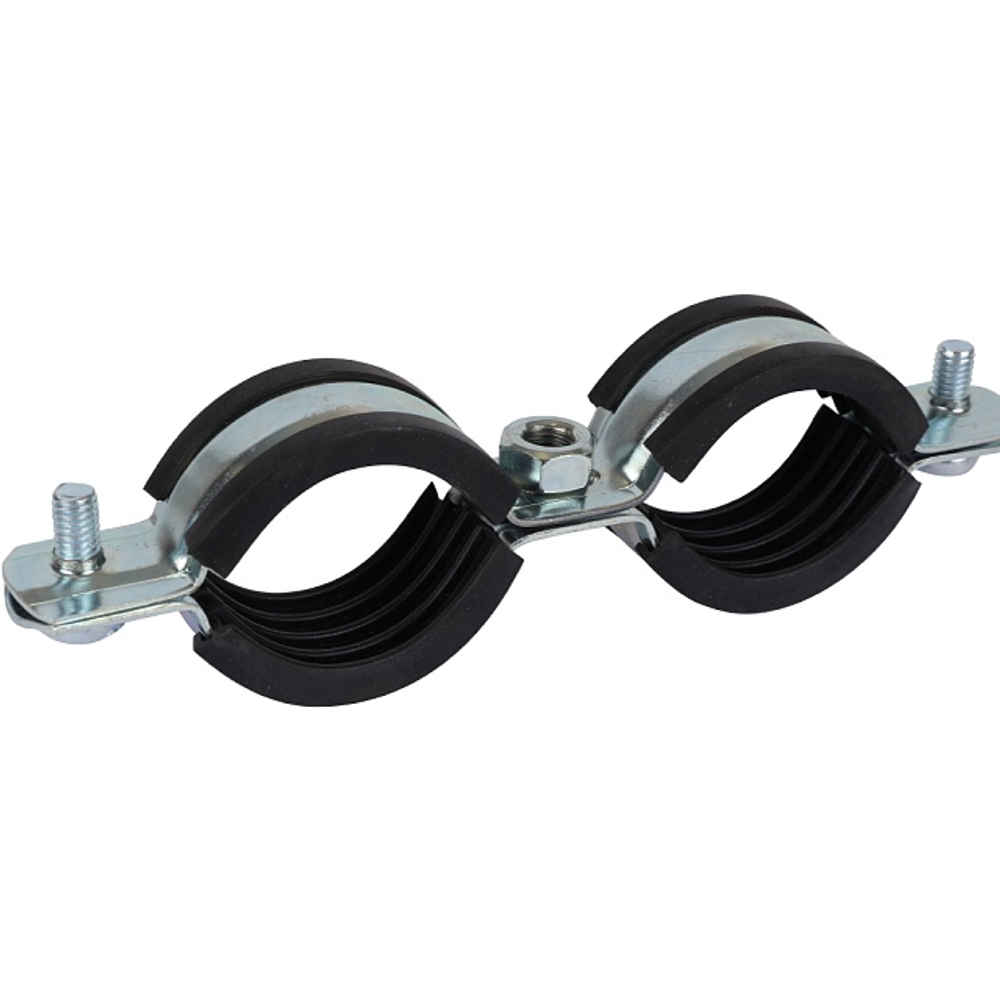 Хомут для труб двухвинтовой сдвоенный STOUT - 1" (32-35 мм, с шпилькой и дюбелем)