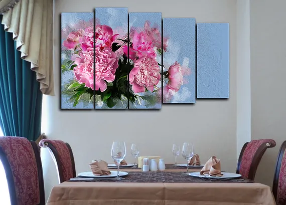 Модульная картина "Пионы на голубом фоне"