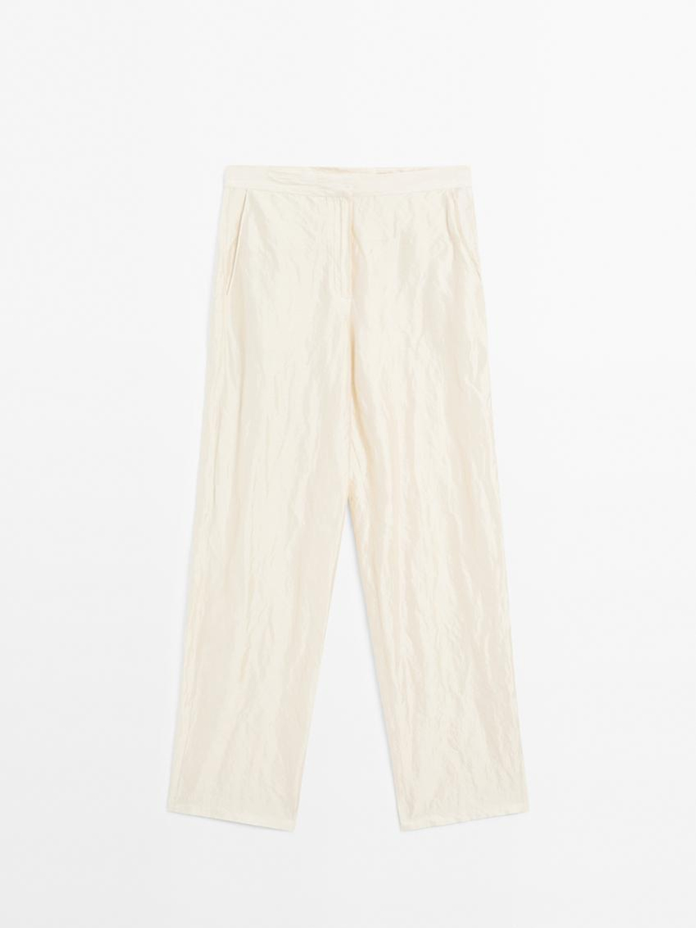 Massimo Dutti Брюки из фактурного атласа с прямыми штанинами - Limited Edition, жемчужно-серый