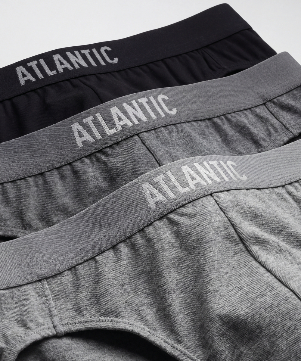 Мужские трусы слипы спорт Atlantic, набор 3 шт., хлопок, черные + серый меланж + темно-серый меланж, 3BMP-094