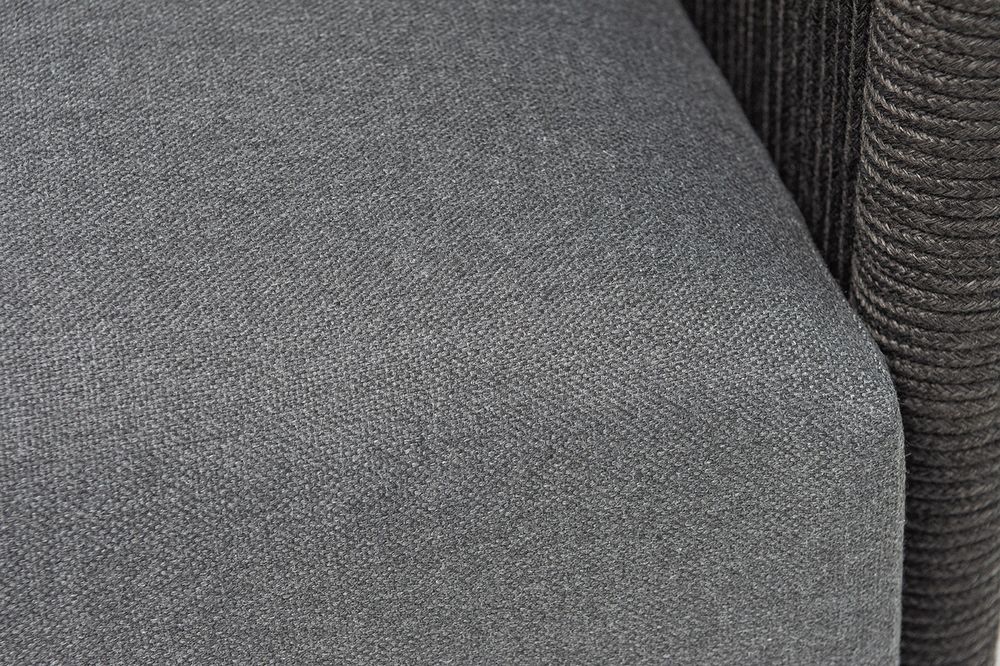 "Джелло" диван 3-местный плетеный из роупа, каркас алюминий темно-серый (RAL7024) муар, роуп темно-серый круглый, ткань темно-серая 027