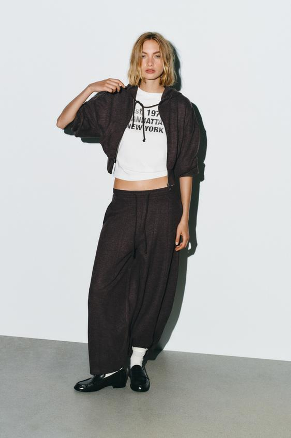 ZARA БРЮКИ BALLOON В РУБЧИК, КОРИЧНЕВЫЙ