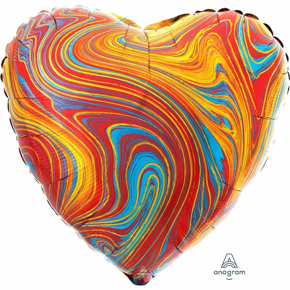 Фольгированная фигура, сердце, 18"/46 CM Мрамор Colorful