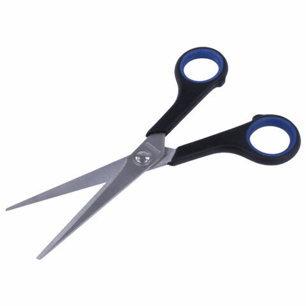 Ножницы BRAUBERG "Soft Grip", 165 мм, черно-синие, резиновые вставки, 3-х сторонняя заточка, 230761
