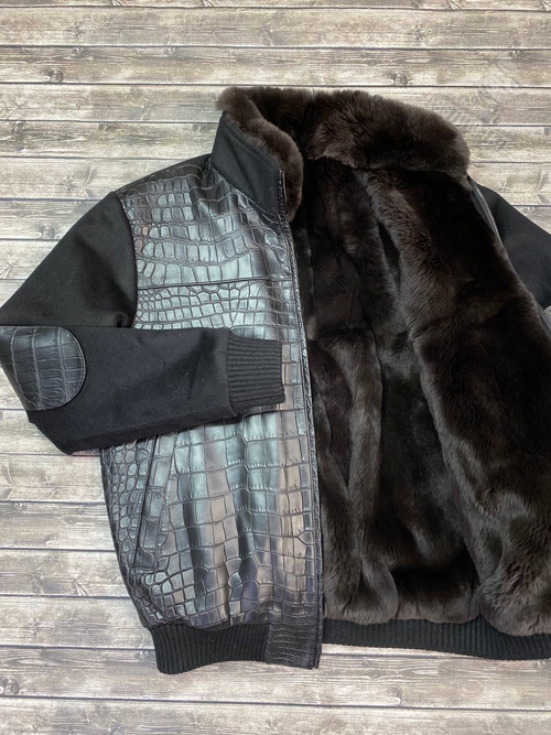 Бомбер Loro Piana с мехом со вставками кожи крокодила