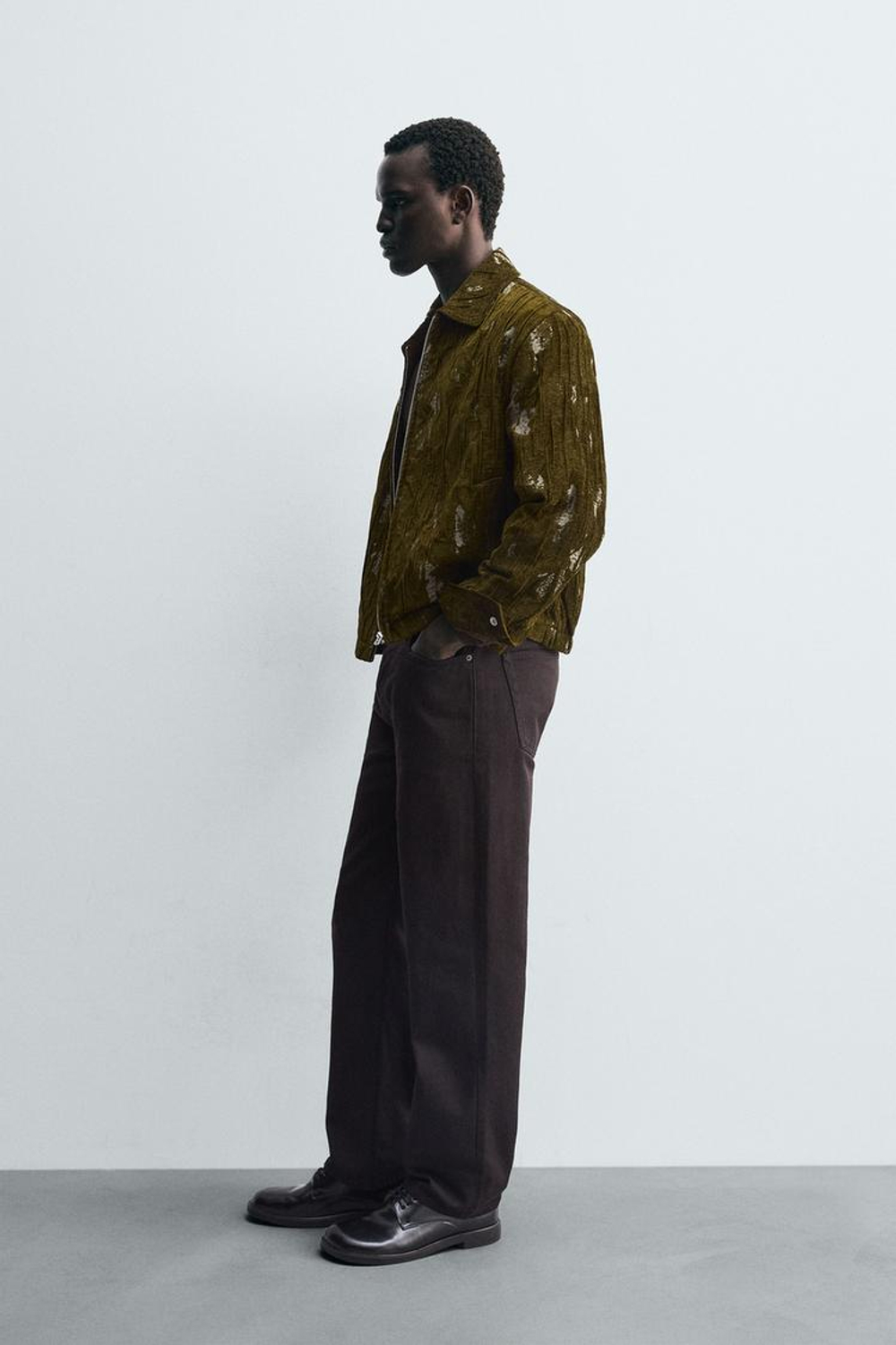 ZARA ЖАККАРДОВАЯ КУРТКА С РЕЛЬЕФНЫМ УЗОРОМ, ЗЕЛЕНЫЙ МЕЛАНЖ