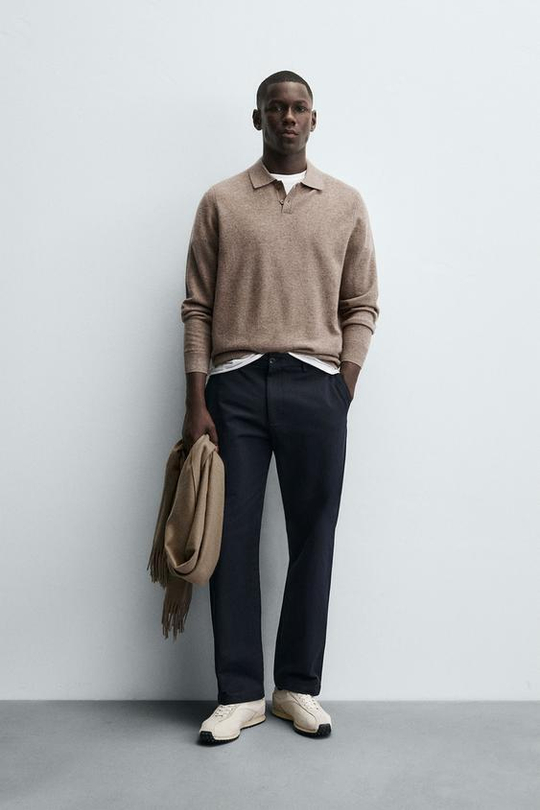 ZARA БРЮКИ STRAIGHT FIT ИЗ ТКАНИ С УЗОРОМ, МОРСКОЙ СИНИЙ