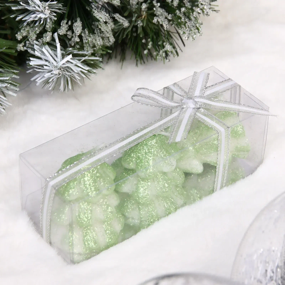 Свечи новогодние «Ёлочка» 13*4,5*4,5 см (набор 3 шт), Зеленый