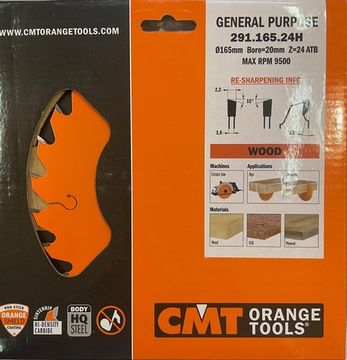 Диск пильный по дереву (165х20х1.6/2.2 мм; Z24) CMT 291.165.24H
