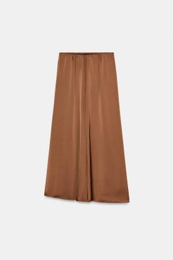 ZARA АТЛАСНАЯ ЮБКА МИДИ, КАРАМЕЛЬНЫЙ