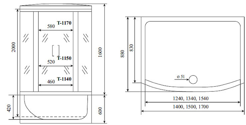 Душевой бокс Timo Standart 170x88 T-6670S без гидромассажа