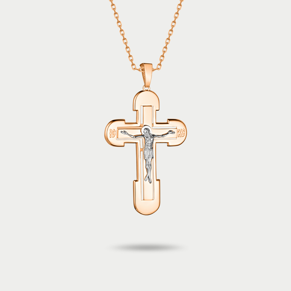 Крест женский православный из розового золота 585 пробы без вставок (арт. 080920)