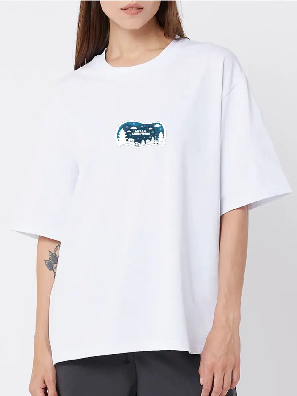 Футболка больших размеров с принтом счасливого рождества