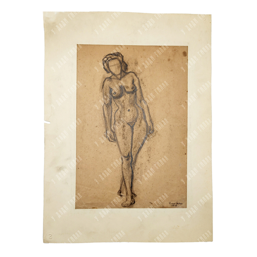 [Ню] Штайнер Роберт. Обнаженная, опирающаяся на правую ногу. Карандаш. 1948 г.