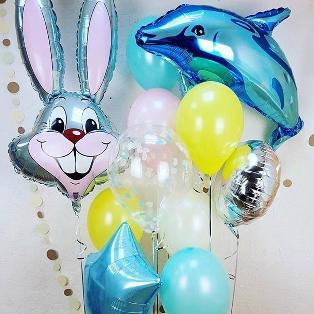 Шар (35"/89 см) Фигура, Заяц, Серебро 1 шт.