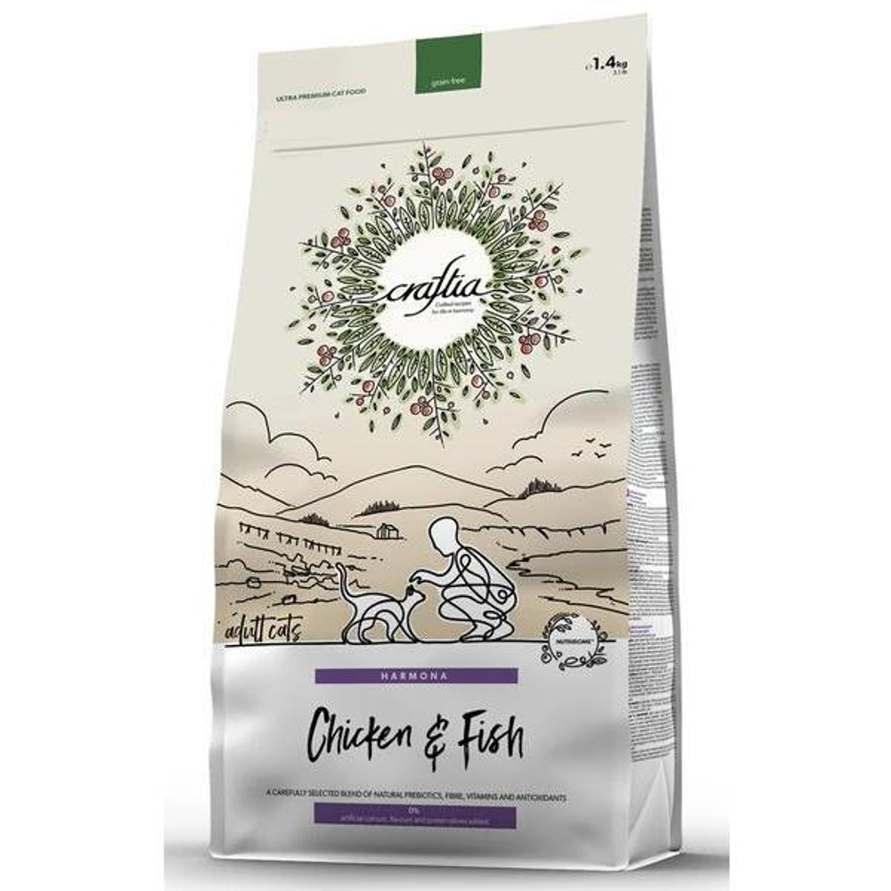 Корм для кошек Craftia Harmona, 1.4 кг, курица и рыба