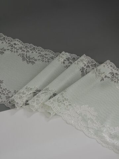 Эластичное кружево дымчатый ментол с шампанью ширина 22 см