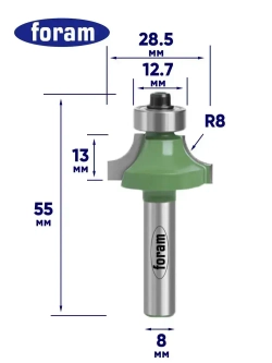 Фреза кромочная калевочная, FORAM, R8, хвостовик 8мм, подшипник 12,7мм
