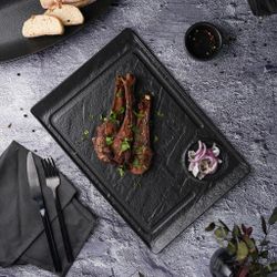 Блюдо прямоугольное 35*24 см h2,2 см борт Side Up2 с выемкой для соусника Black Raw Stellar P.L. [3]