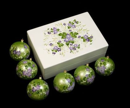 Zhostovo Christmas balls in wooden box - set of 6 balls SET04D-667785778