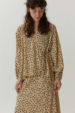 Юбка макси из бежевой вискозы в горох