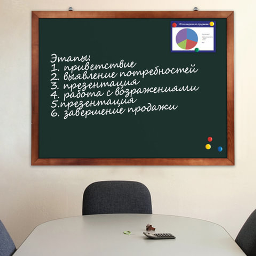 Доска для мела магнитная 90х120 см, зеленая, деревянная окрашенная рамка, Россия, BRAUBERG, 236892