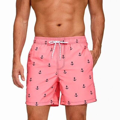 Розовые мужские пляжные шорты с принтом в виде якорей (Размер: L) (Цвет: розовый)