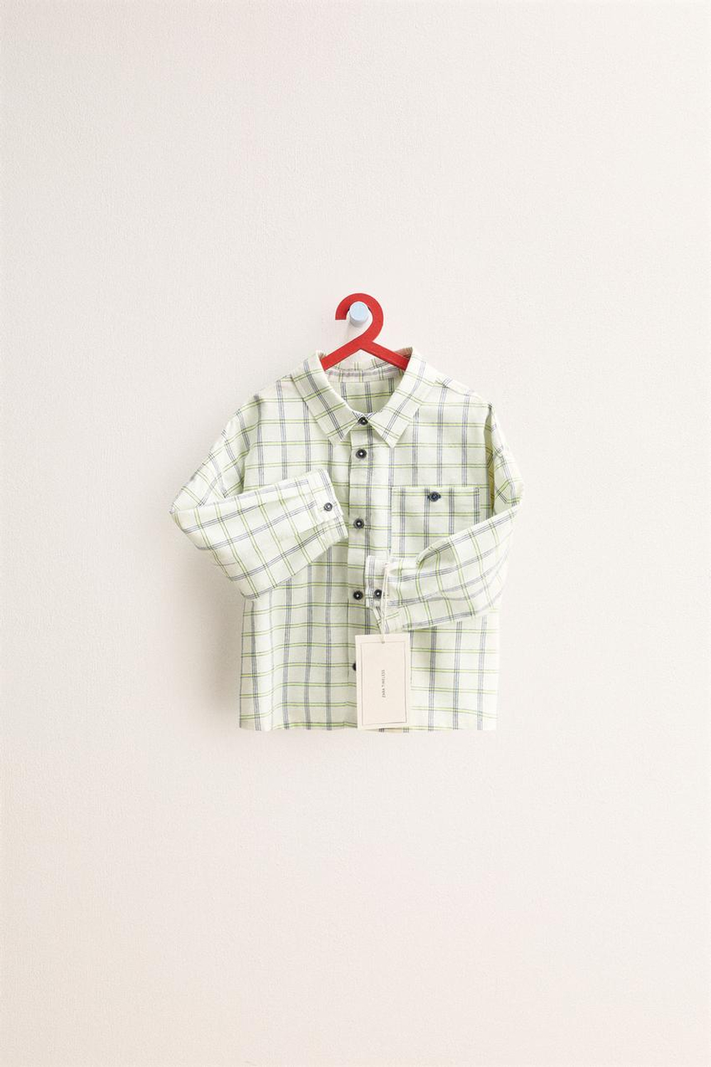 ZARA TIMELESS - РУБАШКА В КЛЕТКУ С КАРМАНОМ, ЭКРЮ