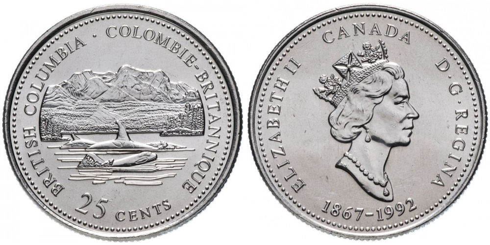 Канада 25 центов, 1992 Британская Колумбия