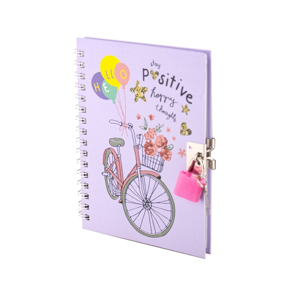 Блокнот в футляре, 19,5 см * 22,5 см, гребень, Alingar, ручка, замочек, линия, 48 л., "Велосипед с корзиной"