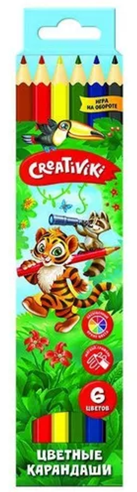 Карандаши цветные Креативики 6 цветов шестигранные/дерево