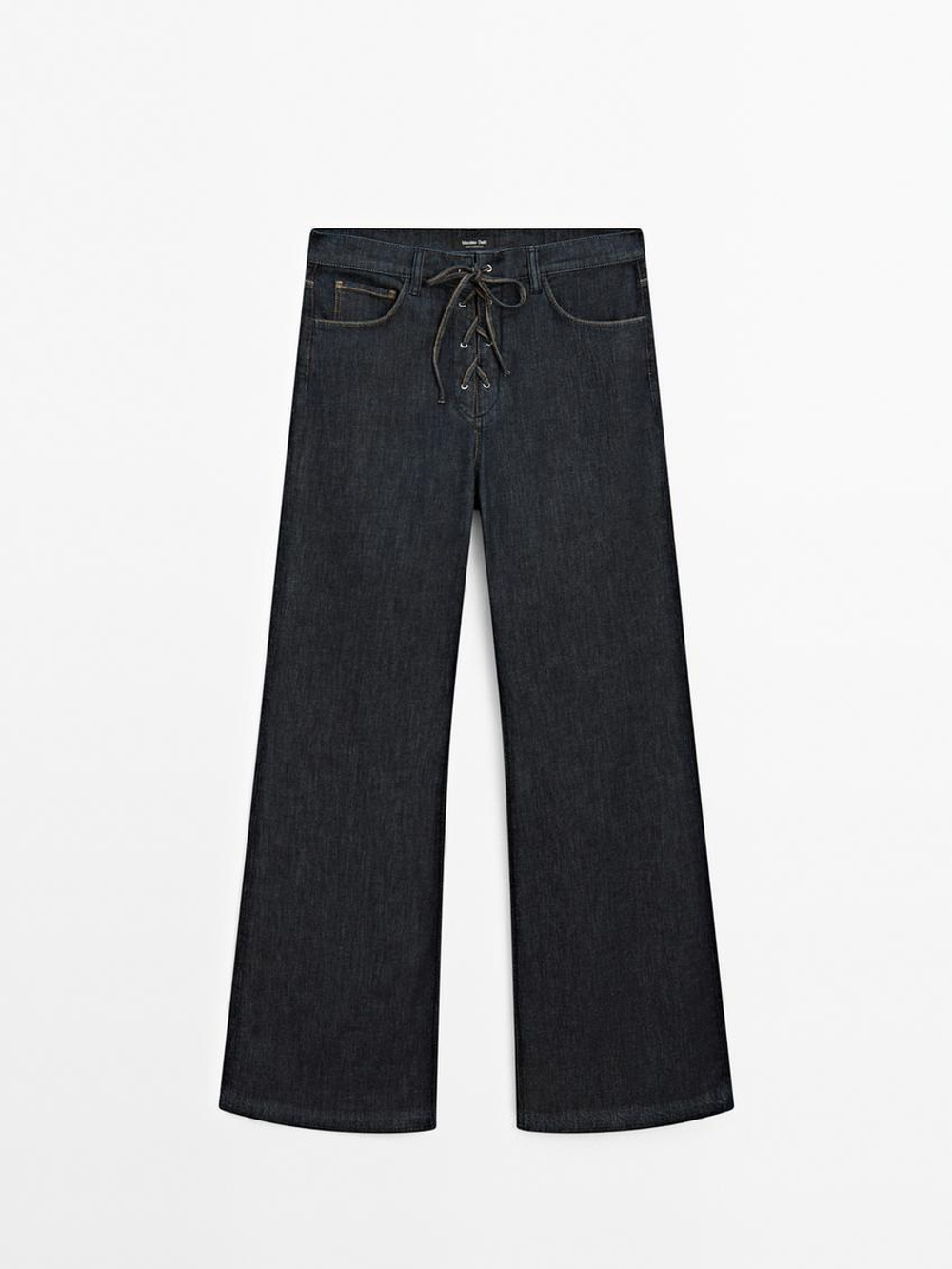 Massimo Dutti Расклешенные джинсы с завязками, темно-серый