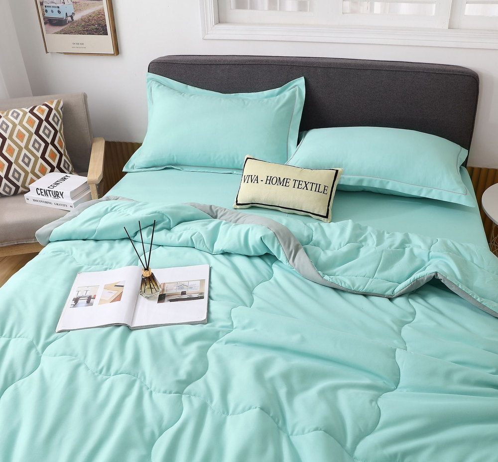 Комплект постельного белья с Одеялом VIVA - HOME TEXTILE, Однотонный, Сатин, Евро