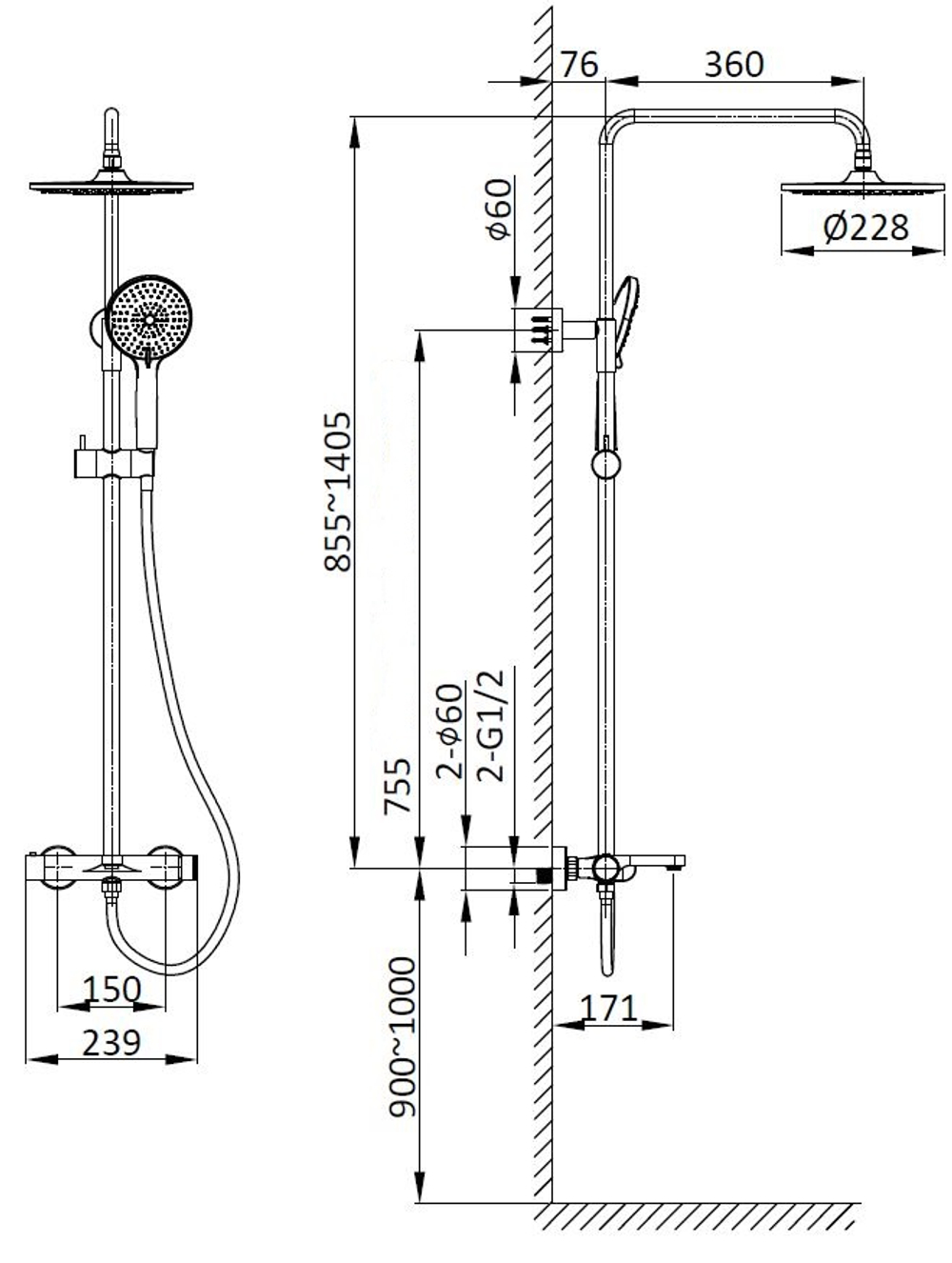 Душевая стойка Vincea Rondo VSFS-1R1CH с изливом, хром