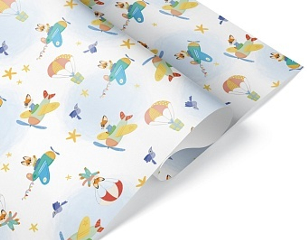 Упаковочная бумага 80гр (0,7*1 м) Лисята Пилоты