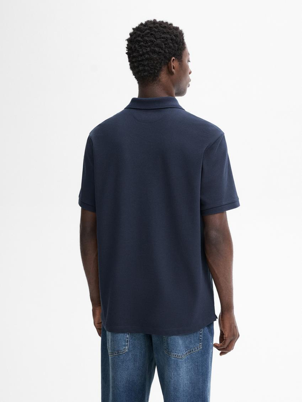 Massimo Dutti Поло из рельефного хлопкового пике, синий