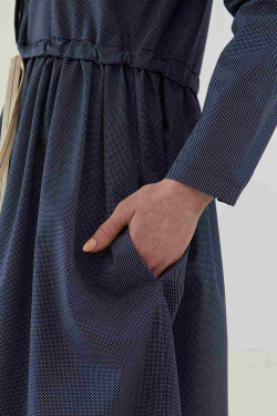 Платье на пуговицах с кулиской синее в белый горошек