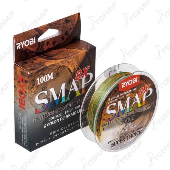 Шнур SMAP PE8X-100M 0.8# Multi Colour 0,148мм Ryobi