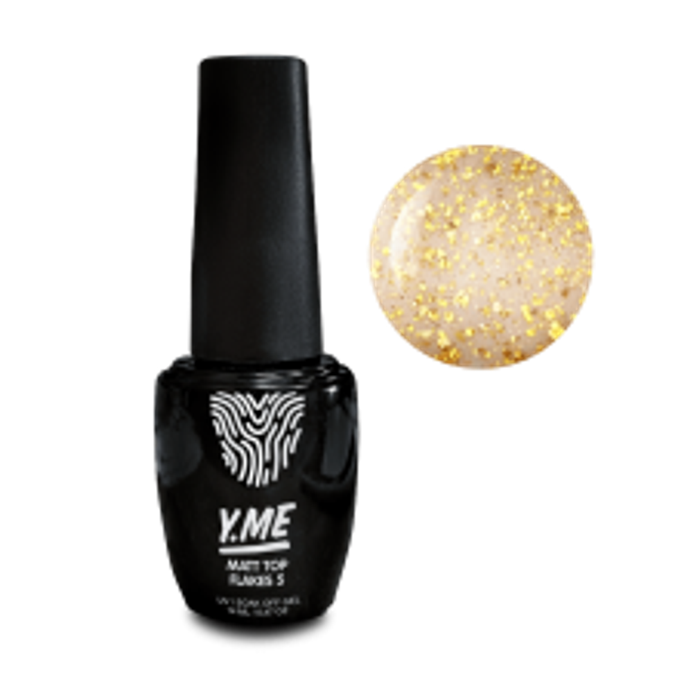Y.me Top Flakes 05 (матовый, мелкие золотые хлопья), 14 мл.