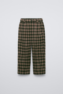 ZARA БРЮКИ BALLOON В КЛЕТКУ С ЗАЩИПАМИ, КОРИЧНЕВЫЙ