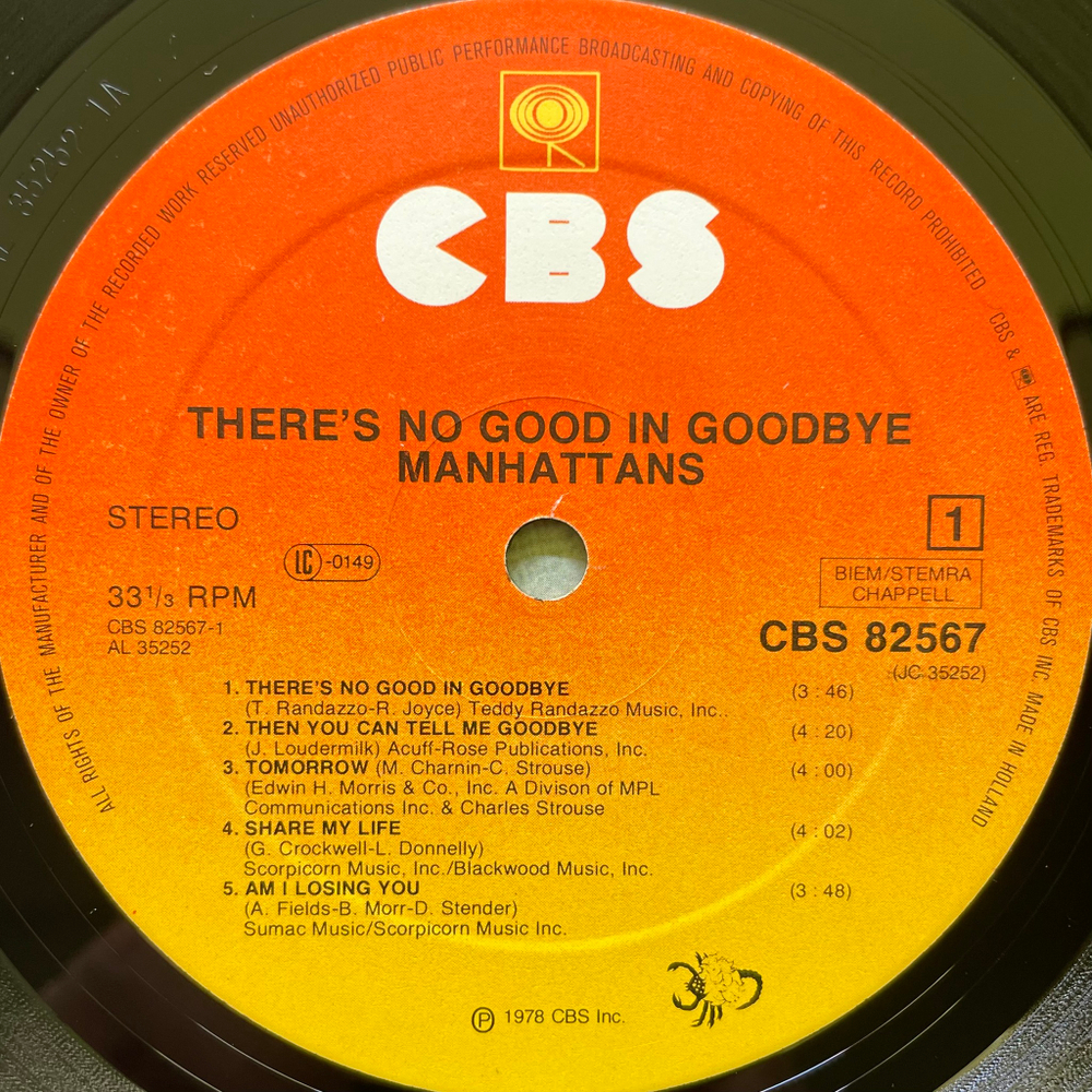 Manhattans ‎– There's No Good In Goodbye (Голландия 1978г.)