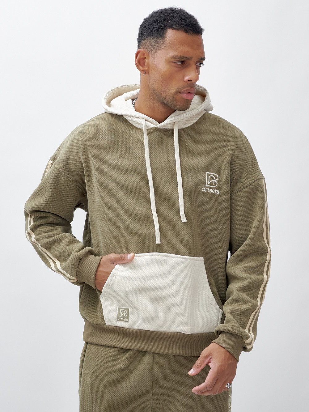 Спортивный костюм мужской демисезонный на флисе цвета хаки 325Kh
