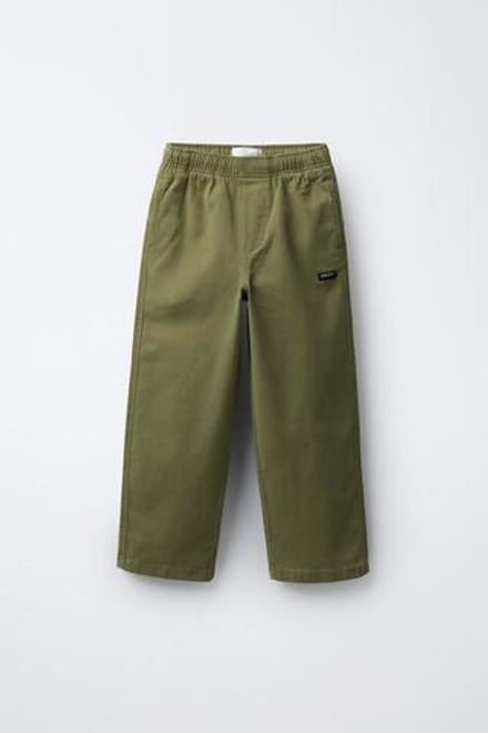 ZARA БРЮКИ STRAIGHT С НАШИВКОЙ, ЗЕЛЕНОВАТЫЙ