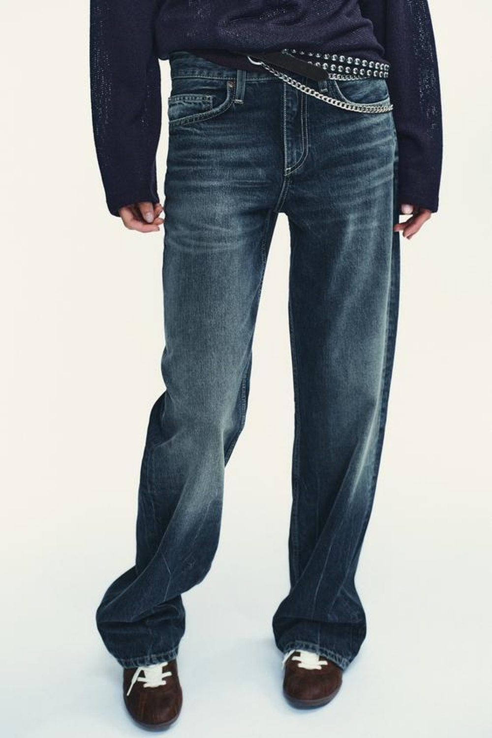 ZARA ДЖИНСЫ TRF С НИЗКОЙ ПОСАДКОЙ И ШИРОКИМИ ШТАНИНАМИ, ТЕМНО-СИНИЙ