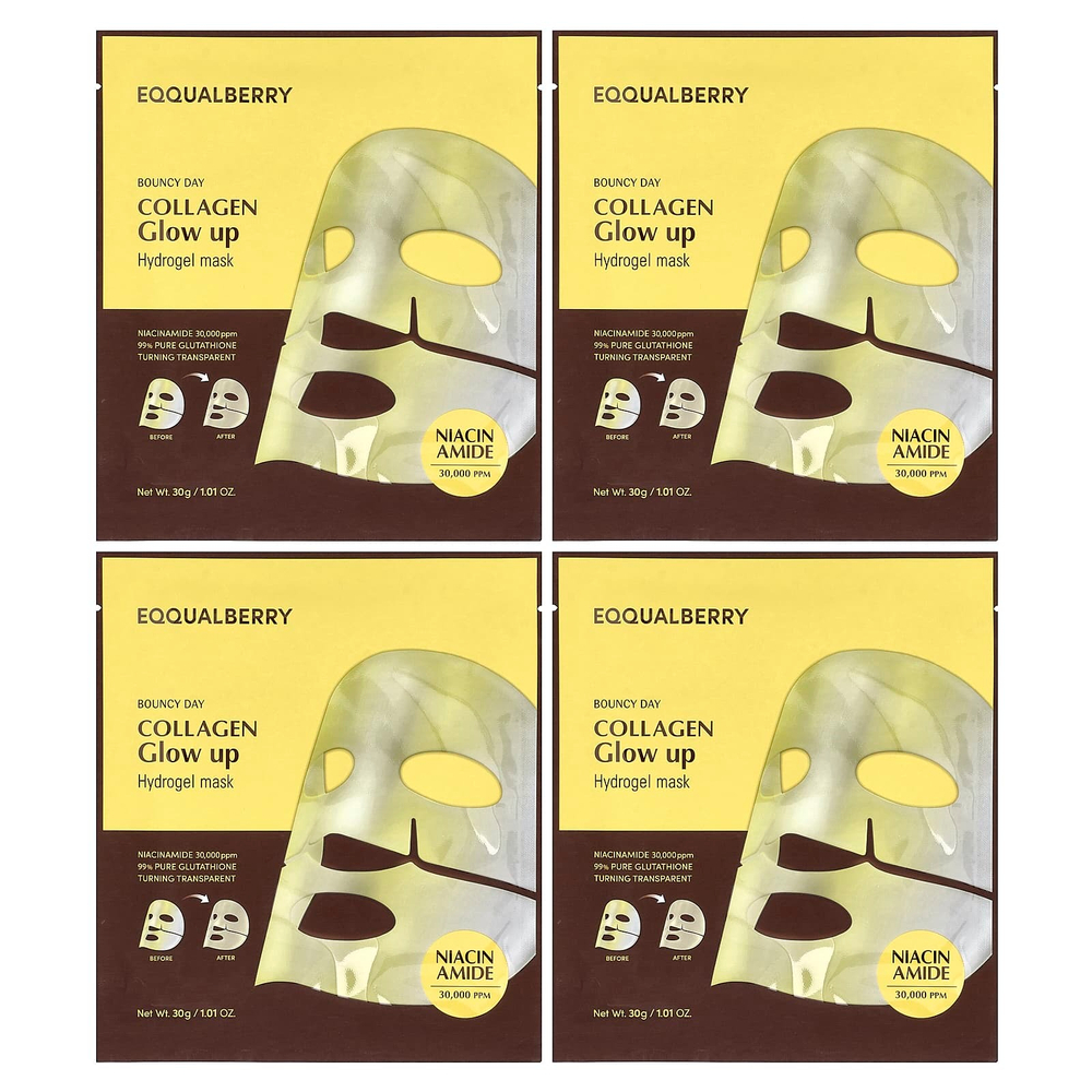 EQQUALBERRY, гидрогелевая маска с коллагеном для сияния кожи, 4 шт. по 30 г (1,01 унции)